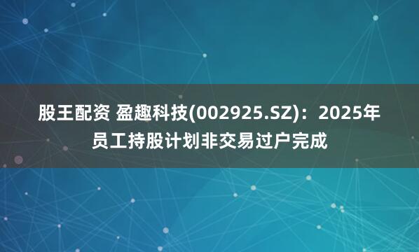 股王配资 盈趣科技(002925.SZ)：2025年员工持股计划非交易过户完成